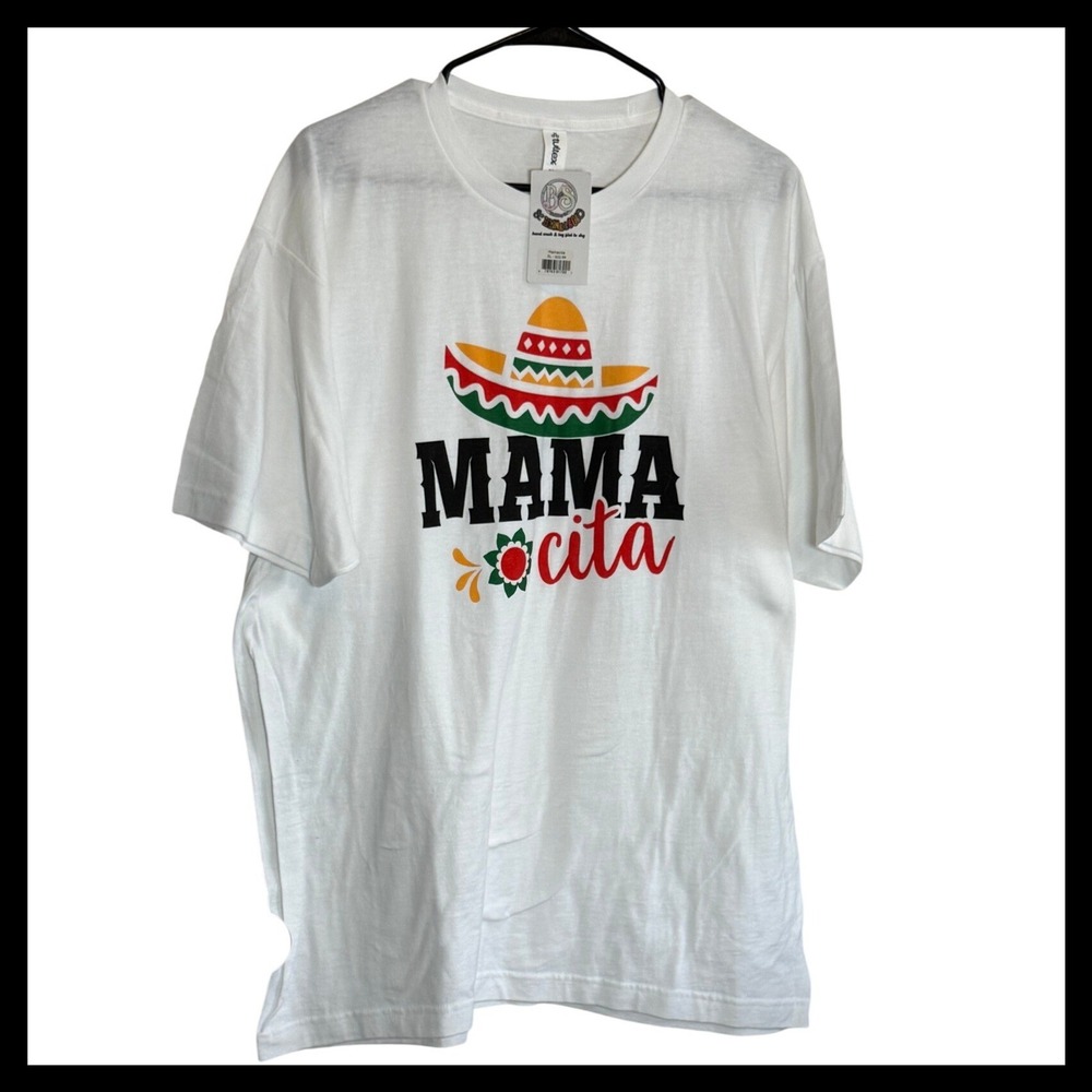 NWT Bling & Bobo Mamacita Graphic T-Shirt White Sombrero‎ Fiesta XL Tultex 202
